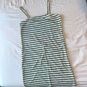 White and green striped midi dress